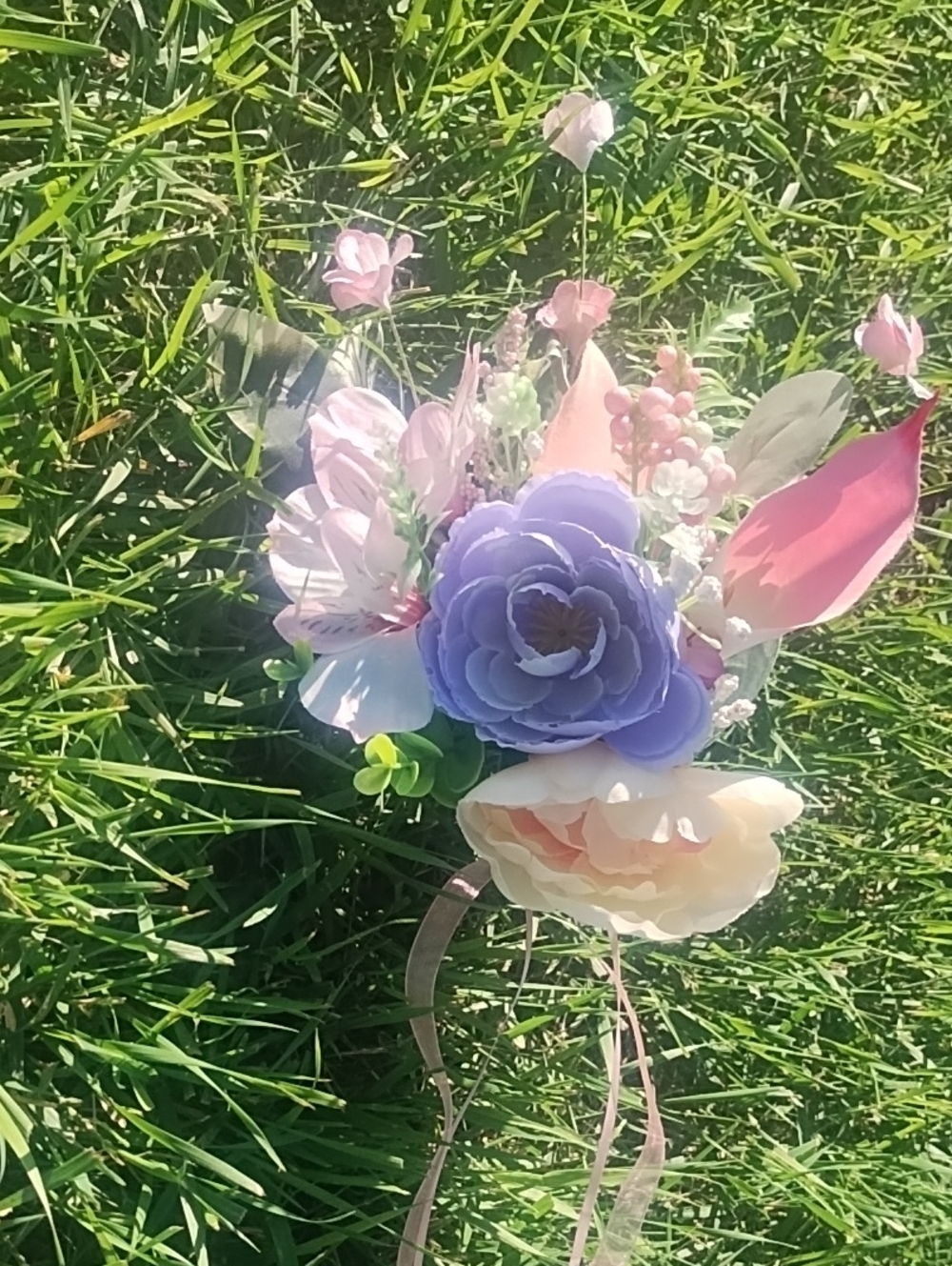 #3 Floral Bridal Bouquet with Purple and White Roses Comes With One To Throw To - Picture 5 of 7